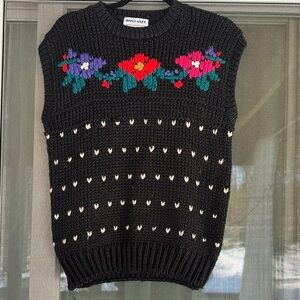 Black Floral Knit Sweater Vest